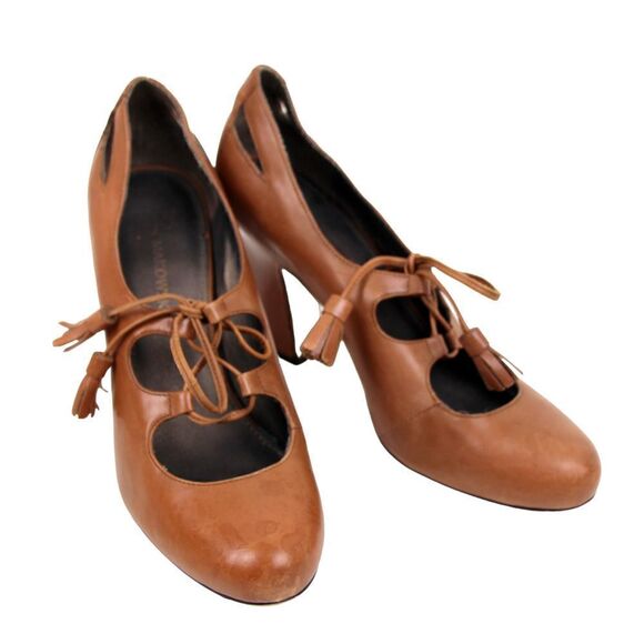VINTAGE B.MAKOWSKY BROWN GENUINE LEATHER HIGH HEEL ROUND TOE LACES SHOES Sz 6.5M - Picture 2 of 11